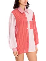 Camisa mangas longas listras vermelhas