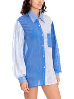 Camisa mangas longas listras azuis 