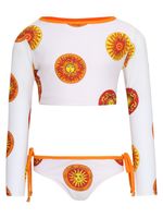 Conjunto de bíquini infantil estampa sol manga longa