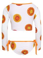 Conjunto de bíquini infantil estampa sol manga longa
