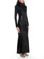 Vestido longo com gola veludo paetê AMIR X ASTRID
