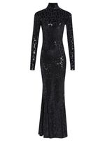 Vestido longo com gola veludo paetê AMIR X ASTRID