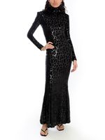 Vestido longo com gola veludo paetê AMIR X ASTRID