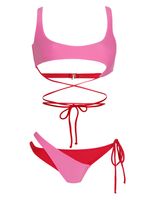 Conjunto de biquini bicolor assimétrico com amarrações