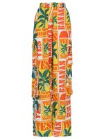 Calça de seda estampada com bolsos e cós elastico