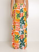 Calça de seda estampada com bolsos e cós elastico