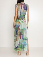 Vestido longo amarração frontal estampado