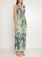 Vestido longo amarração frontal estampado