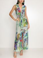 Vestido longo amarração frontal estampado