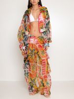 Calça cargo oversized translucida estampada