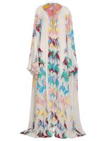 Vestido longo com estampa de papagaio