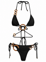 Conjunto de biquíni com argola de madeira