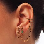 BRINCO EAR HOOK OMA ESMERALDA OURO BRANCO