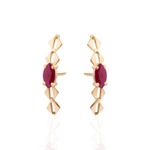 BRINCO EAR HOOK CORRENTE OMA RUBI OURO AMARELO