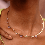 CHOKER MEIO ARO AMETISTA, SAFIRA E PÉROLA