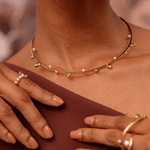 CHOKER MEIO ARO AMETISTA, SAFIRA E PÉROLA