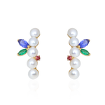 BRINCO EAR HOOK PÉROLA BOTÃO, TANZANITA, ESMERALDA E SAFIRA LARANJA