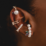 BRINCO EAR HOOK PÉROLA BOTÃO, TANZANITA, ESMERALDA E SAFIRA LARANJA