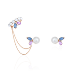  BRINCO COM PIERCING EM PEROLA BOTAO, SAFIRA ROSA, TOPAZIO LONDON E DIAMANTE BRANCO DE 1,5PT EM OURO ROSE