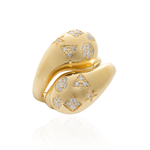 ANEL ENTRELACADO GOTA FORMAS C/ DIAMANTES 1PT EM OURO AMARELO