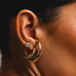 ARGOLA DUPLA FORMAS CRAVEJADAS COM DIAMANTES