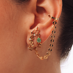 BRINCO EAR HOOK CORRENTE OMA ESMERALDAS 3PTS EM OURO AMARELO