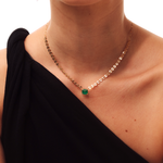 CHOKER MEIA CORRENTE OMA COM ESMERALDA RETANGULAR 10X8MM EM OURO AMARELO