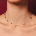 CHOKER OMA COM ESMERALDAS GOTAS 6X4MM EM OURO AMARELO