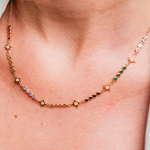 CHOKER FASES LUZ COM DIAMANTES, SAFIRAS COLORIDAS E NEFRITA