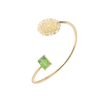 BRACELETE MALEÁVEL MANDALLA ESPELHADA 20MM E TURMALINA VERDE RETANGULAR OURO AMARELO