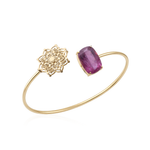 BRACELETE MALEÁVEL MANDALLA ESPELHADA 20MM E TURMALINA ROSA RETANGULAR OURO AMARELO