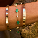 PULSEIRA ESMERALDA GOTA E DIAMANTE 5PTS CAIXA COROA OURO AMARELO