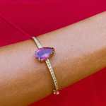 BRACELETE TURMALINA ROSA GOTA E DIAMANTES CHOCOLATE 5PTS OURO ROSÉ