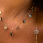 CHOKER MANDALLA 10MM E TURMALINA AZUL GOTA OURO AMARELO