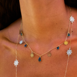 CHOKER MANDALLA 10MM E TURMALINA AZUL GOTA OURO AMARELO