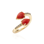 ANEL CORAL GOTA E DIAMANTE CHOCOLATE OURO AMARELO