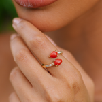 ANEL CORAL GOTA E DIAMANTE CHOCOLATE OURO AMARELO