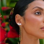 BRINCO EAR CUFF MADREPÉROLA NAVETE E DIAMANTE CHOCOLATE OURO AMARELO
