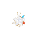 PINGENTE ESTRELA DO MAR MADREPÉROLA, TURQUESA, CORAL E DIAMANTE OURO AMARELO
