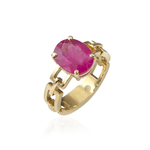 ANEL CICLOS TURMALINA ROSA DENSO OVAL OURO AMARELO
