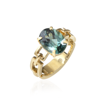 ANEL CICLOS TURMALINA AZUL OVAL OURO AMARELO