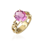 ANEL CICLOS TURMALINA ROSA OVAL OURO AMARELO
