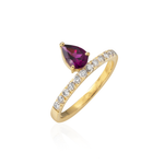 ANEL RODOLITA GOTA E DIAMANTE CHOCOLATE OURO AMARELO