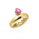 ANEL BOJUDO TURMALINA ROSA GOTA OURO AMARELO