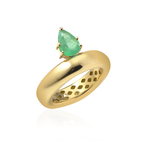 ANEL BOJUDO TURMALINA VERDE GOTA OURO AMARELO