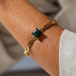 BRACELETE CICLOS TURMALINA BICOLOR RETANGULAR OURO AMARELO