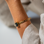 BRACELETE CICLOS TURMALINA BICOLOR RETANGULAR OURO AMARELO