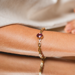 BRACELETE CICLOS TURMALINA ROSA OVAL OURO AMARELO