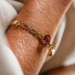 BRACELETE CICLOS TURMALINA ROSA OVAL OURO AMARELO