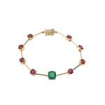 PULSEIRA ESMERALDA E TURMALINA ROSA OURO AMARELO
